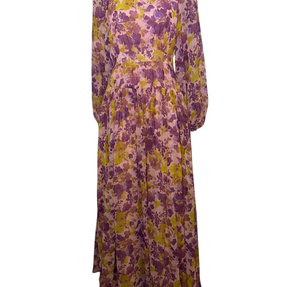 LDT Floral Goddess Open Back Maxi Gown Pink Purple Size 0 - Picture 2 of 11